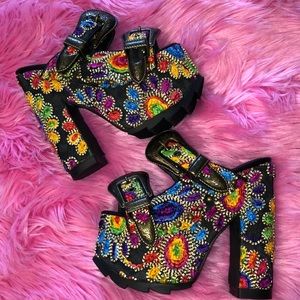 70s Bohemian Platform shoes rainbow embroidered